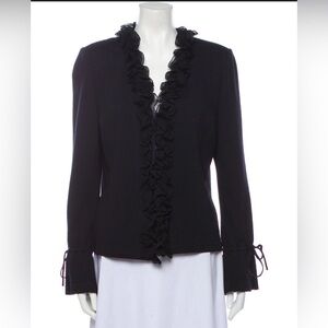 ST. JOHN Evening Black Ruffle Open Jacket. Tres Chic! Size 12.